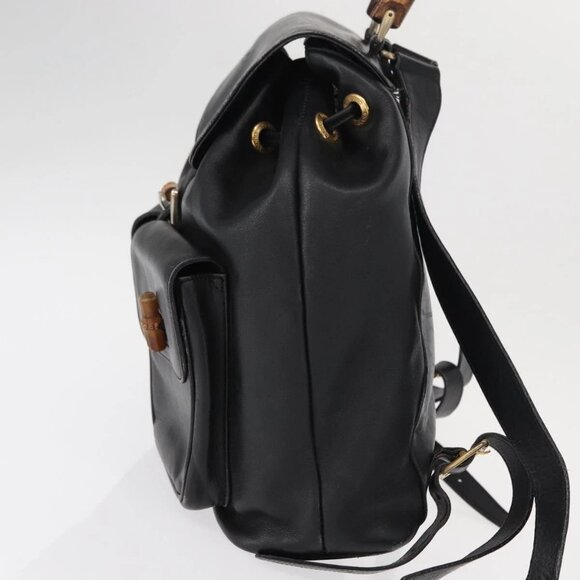 GUCCI Bamboo Backpack Leather Black Gold main image 6